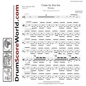 Nirvana - Come As You Are - Drum Sheet